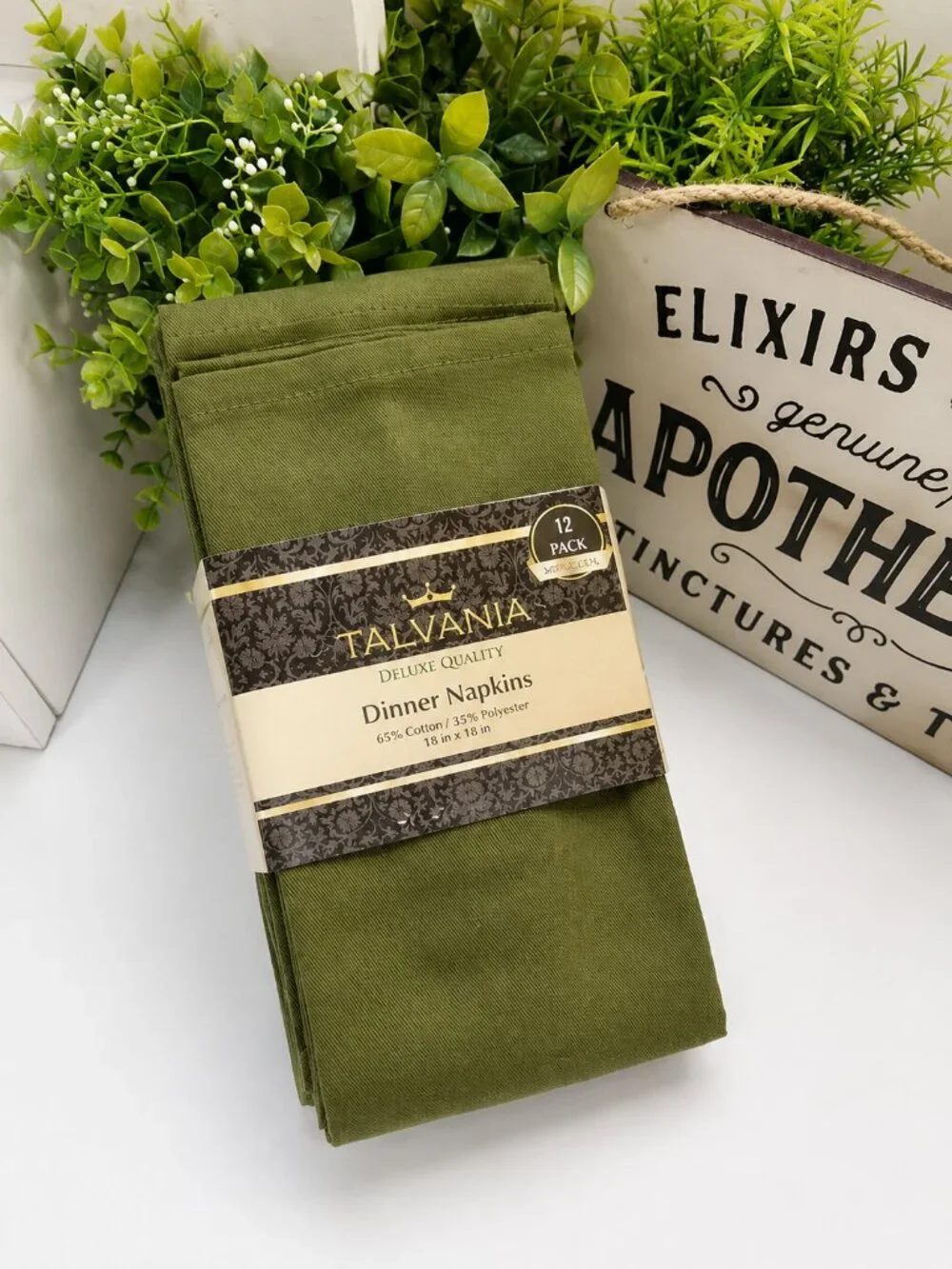 Talvania Olive Green Cloth Dinner Napkins Set of 12 18x18 Cotton Blend